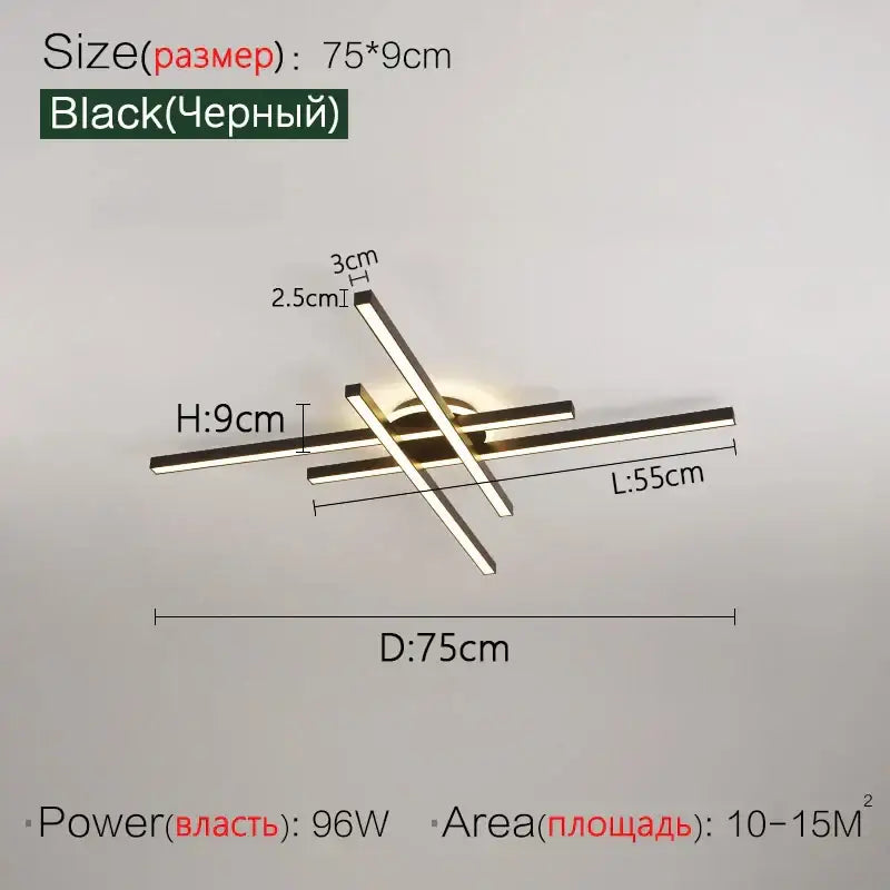 Modern black minimalist nordic led ceiling chandelier with sleek rectangular bars and central glowing led panel for living room decorbites nordic led