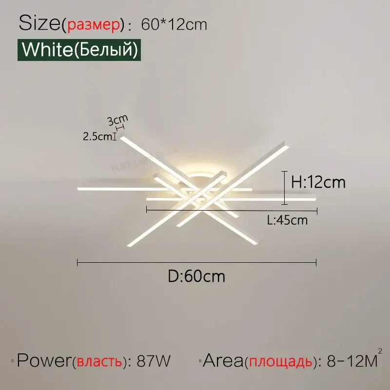 White modern ceiling light fixture with intersecting angular bars in decorbites nordic led ceiling chandelier design