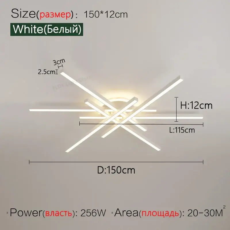 Modern black nordic led ceiling chandelier with white intersecting rectangular led bars for living room decorbites nordic led