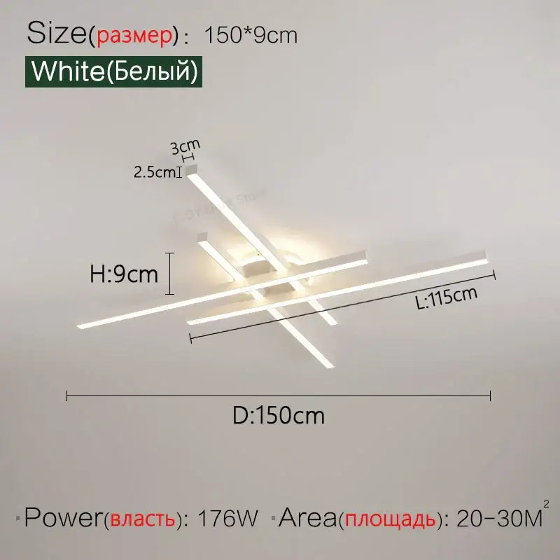 Modern black nordic led ceiling chandelier with white sleek intersecting bar design for living room decorbites nordic led