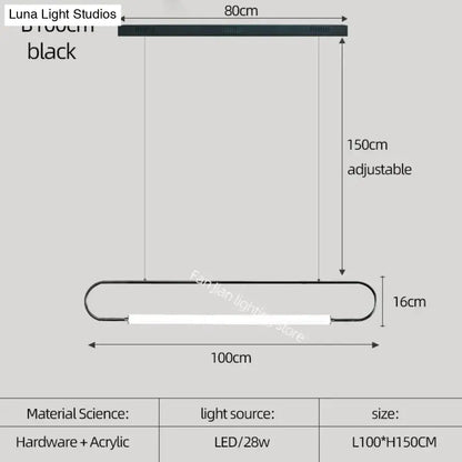 Black minimalist led pendant light with sleek rectangular frame and adjustable hanging length for nordic minimalist bar use