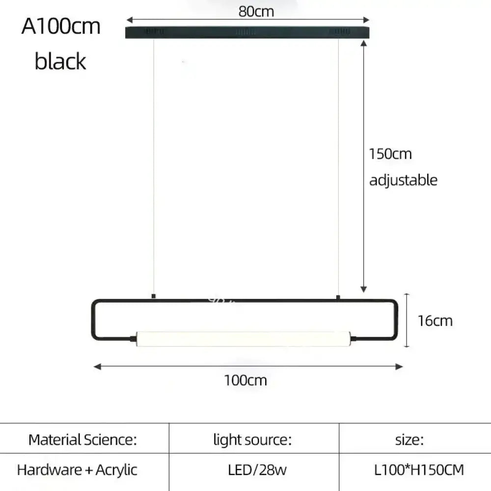 Black rectangular led pendant light with sleek acrylic design for nordic minimalist bar hanging 100cm by 150cm