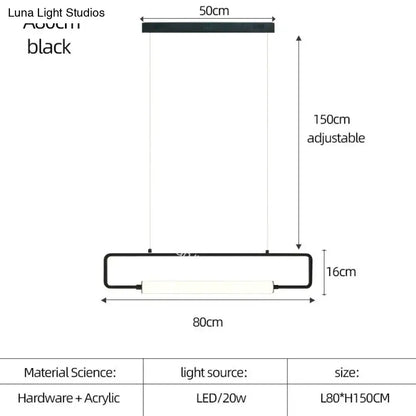 DecorBites™ black rectangular acrylic pendant light with sleek hardware and adjustable height nordic minimalist bar design