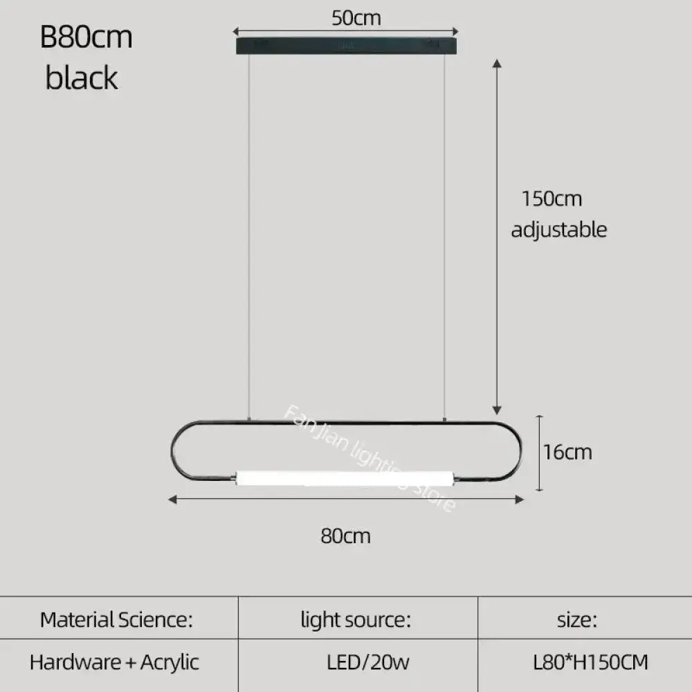Black b80cm adjustable led pendant light with sleek hardware and acrylic design for nordic minimalist bar hanging use