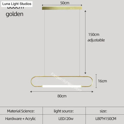 DecorBites™ nordic minimalist bar pendant light with a sleek golden rectangular frame and integrated led strip