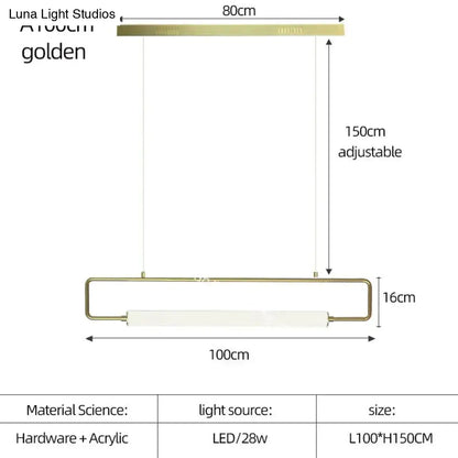 DecorBites™ nordic minimalist bar pendant light with golden metal frame and white acrylic diffuser rectangular design