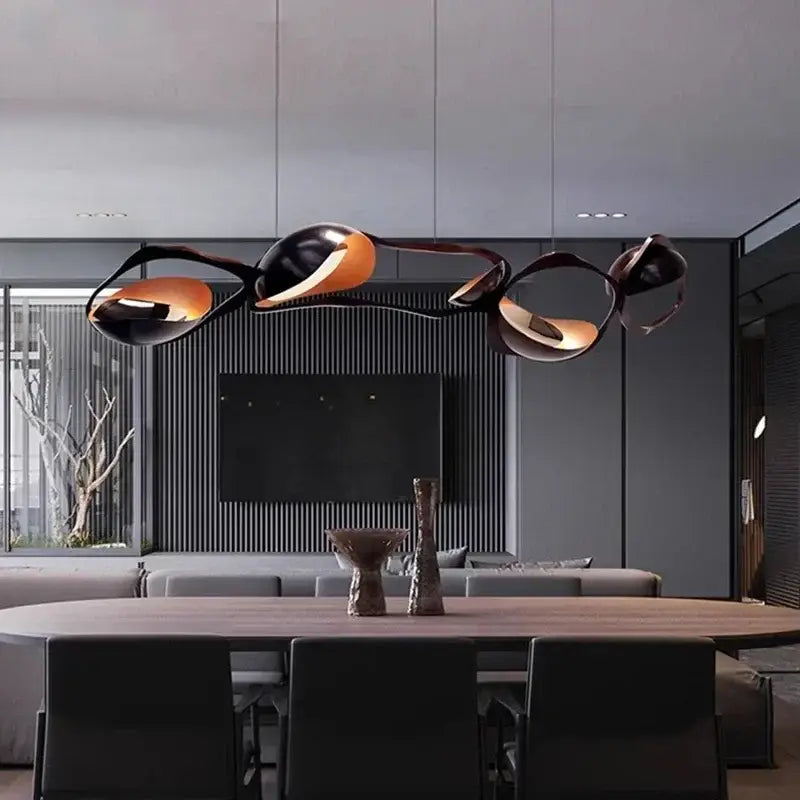 Modern black and orange abstract glass pendant light with painted iron in selected version for dining room use