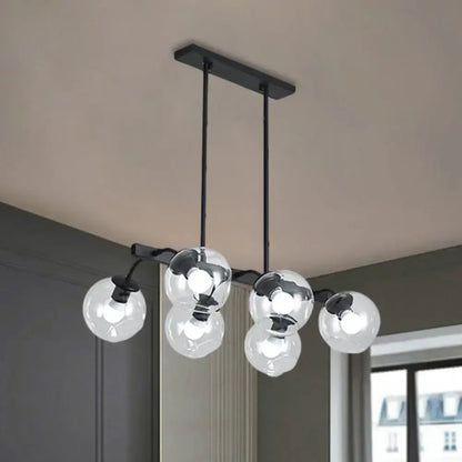 DecorBites™ 6/8-light modern black metal chandelier with clear glass globe bulbs and black orb shade for kitchen use