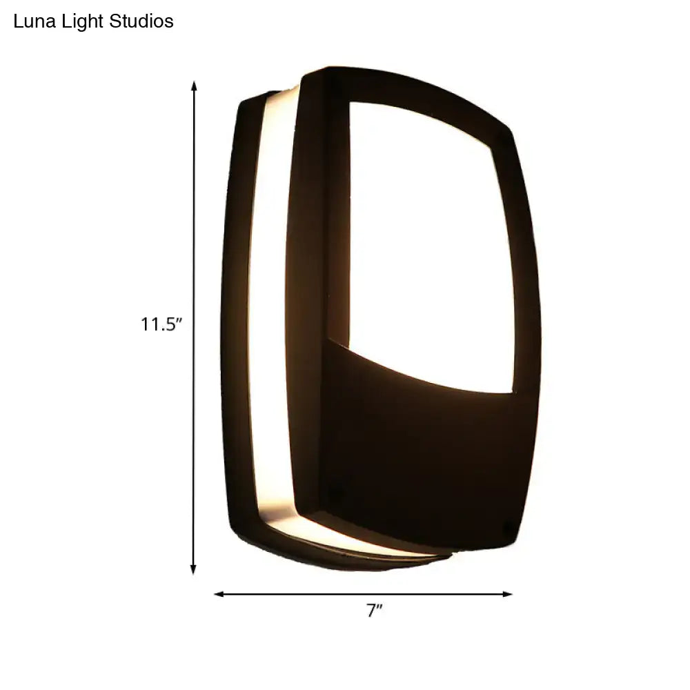 Modern black outdoor led wall lamp with sleek curved design and illuminated vertical light strip mount light fixture