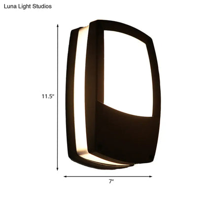 Modern black outdoor led wall lamp with sleek curved design and illuminated vertical light strip mount light fixture