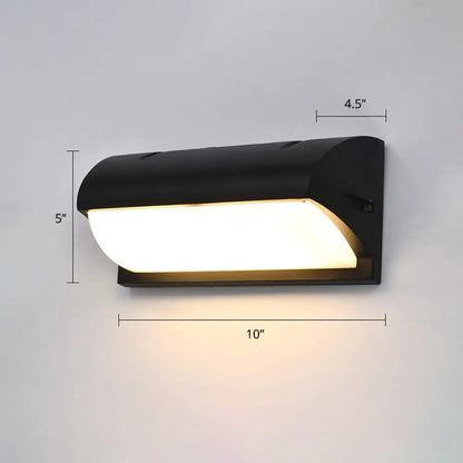 Modern black outdoor led wall lamp with a sleek rectangular frosted design and warm white illumination for wall lamp use