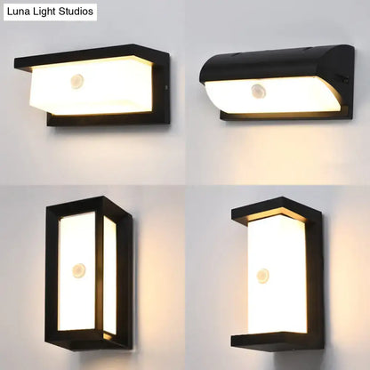 Modern black outdoor led wall lamp rectangular frosted glass panels with built-in motion sensor wall lamp