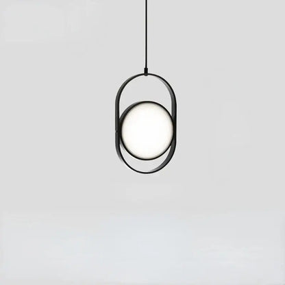 Minimalist black metal pendant light with glowing circular bulb and adjustable angle for dining room decorbites pendant light