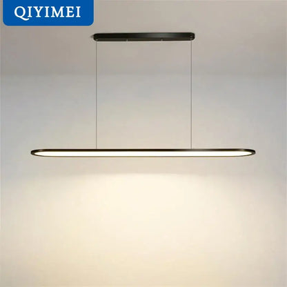 Modern black metal pendant lights with sleek elongated oval design and warm white led illumination by DecorBites LED pendant
