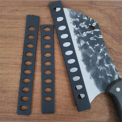 Modern black patterned knife blade protector set with black plastic knife blade holder for heavy-duty meat cleaver