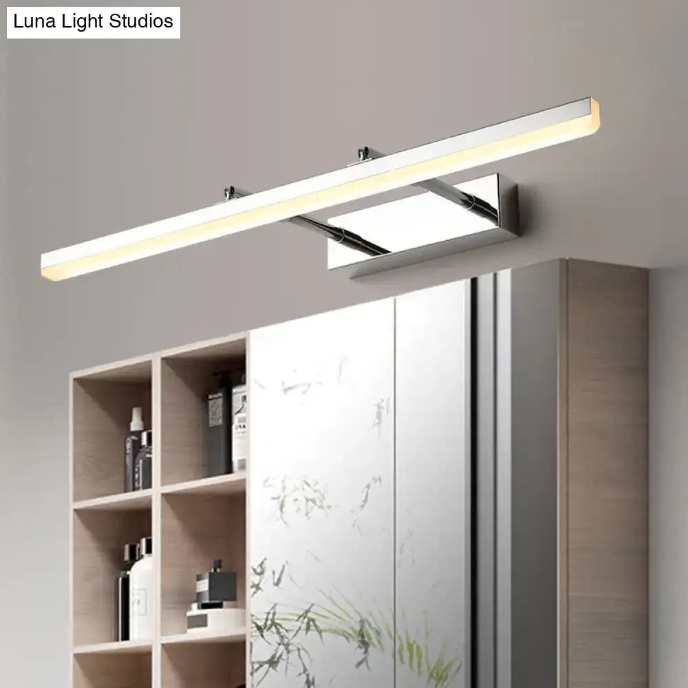 Modern black pivoting bar led wall mount lamp with chrome-finished rectangular light and warm white illumination for vanity use