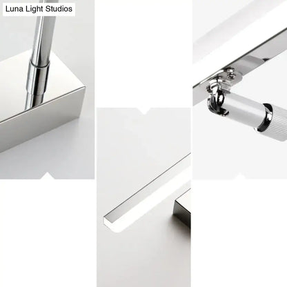 Modern black chrome-finished pivoting bar led wall mount lamp with sleek rectangular base and adjustable arm for vanity use