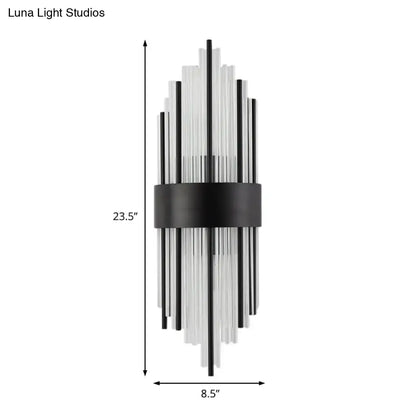 Modern black prism crystal wall light with clear glass and sleek radial design for living room sconce lighting