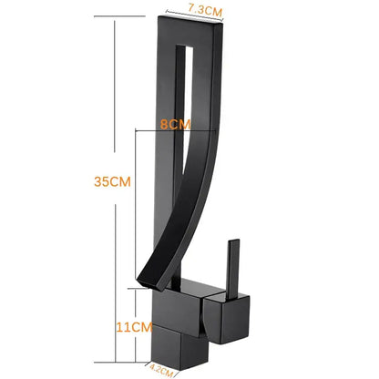 Modern black quartz basin faucet with matte finish single handle mixer tap and sleek curved spout for bathroom use