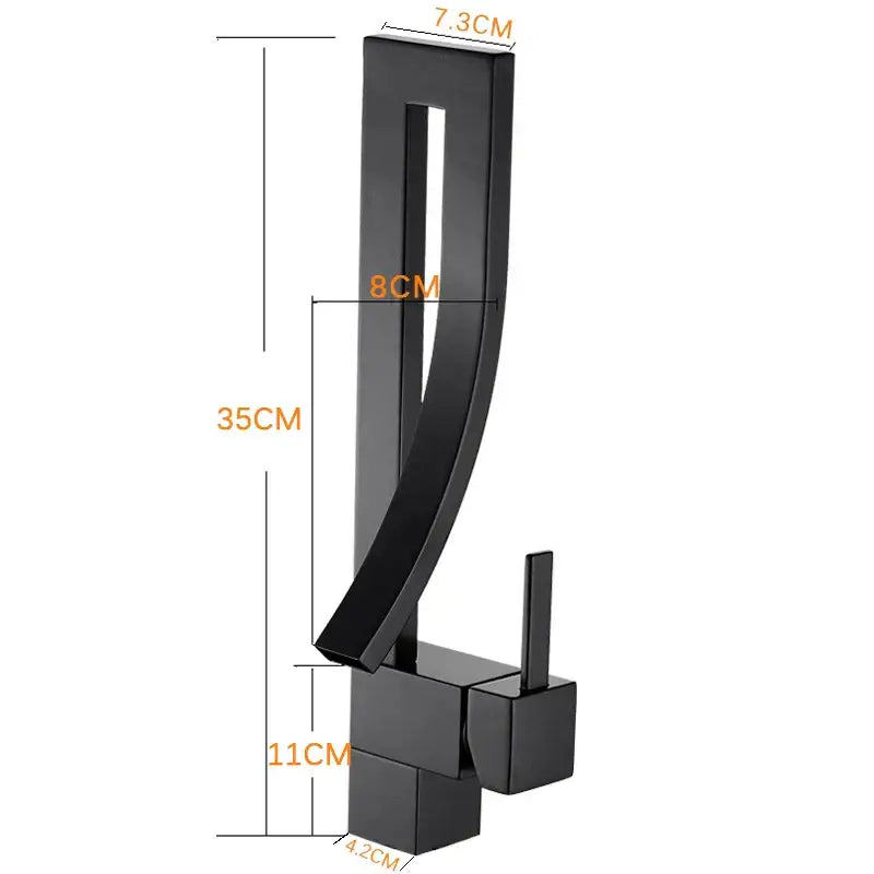 Modern black quartz basin faucet with matte finish single handle mixer tap and sleek curved spout for bathroom use
