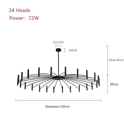 Modern black radial led ceiling pendant lamp with 24 light heads arranged circularly for living room use