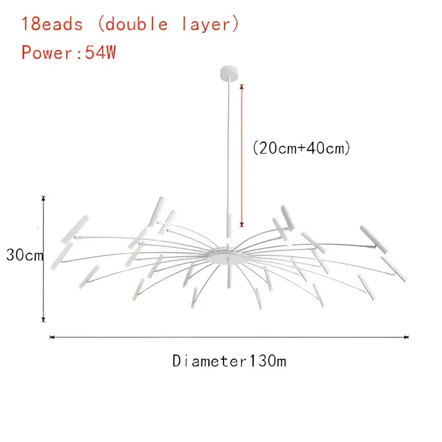 Modern black radial ceiling pendant lamp with white double-layer pendant chandelier and 18 beads, 50cm height