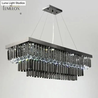 Decorbites™ lamis modern black rectangle crystal chandelier with chrome finish cascading rods and clear spherical beads
