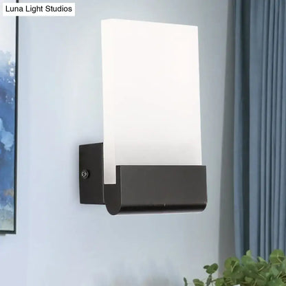 Modern black metal rectangle led wall sconce with frosted glass diffuser and bulb included for bedroom lighting