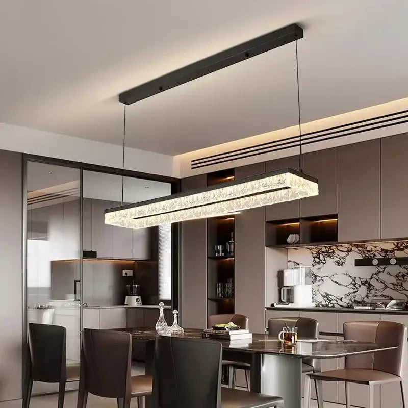 Modern black rectangular crystal pendant light with embedded accents selected version for dining room lighting
