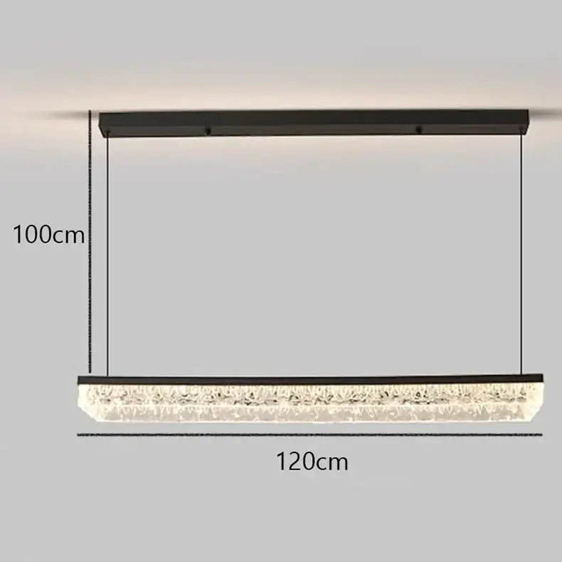 Modern black rectangular pendant light with crystal panels and warm white light color selected version for dining room