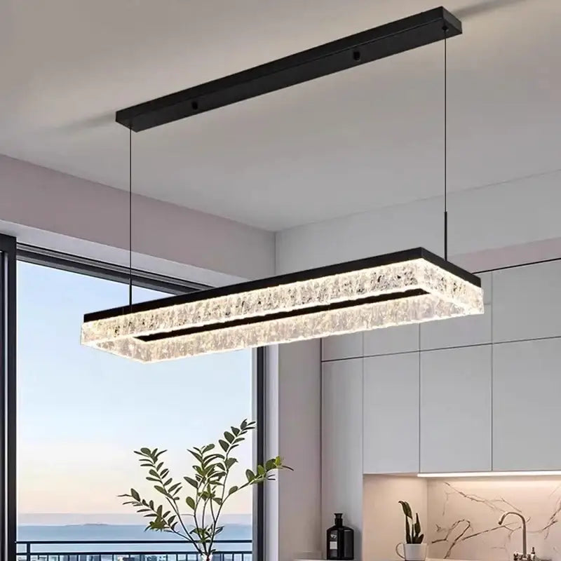 Modern black rectangular pendant light with crystal accents selected version for dining room light color ambiance