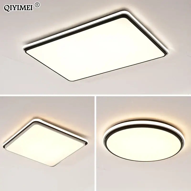 Modern black rectangular and circular led ceiling lamps with sleek frames emitting soft white glow for living room decorbites led ceiling
