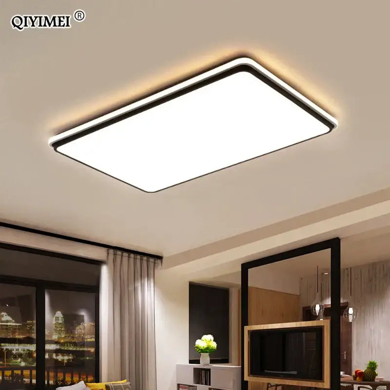 Modern black rectangular led ceiling lamp with sleek frame and bright white panel by qiyimei for living room decorbites led ceiling