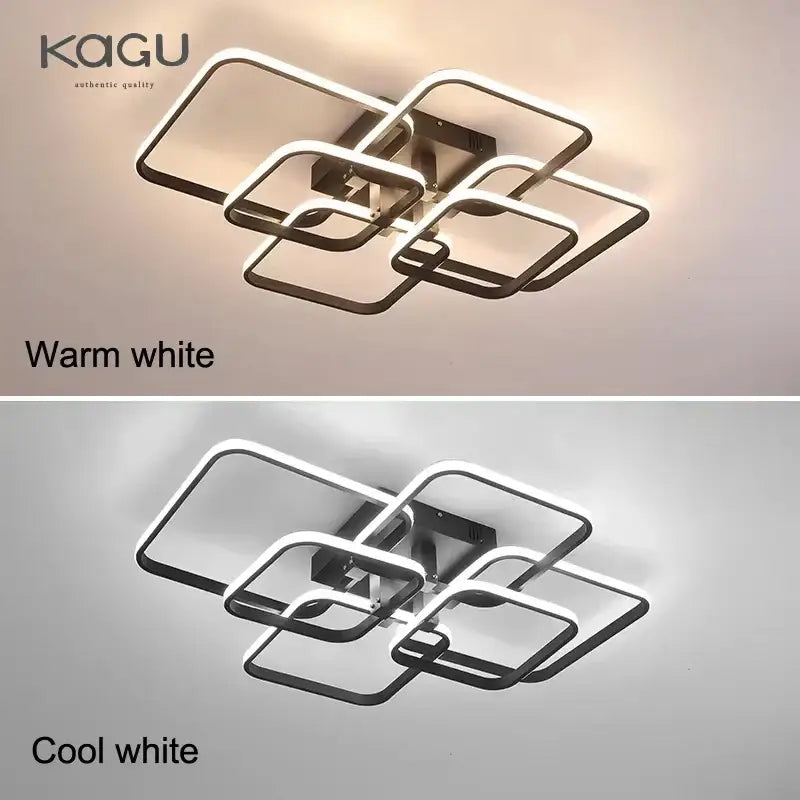 Modern black rectangular led ceiling light with overlapping metallic frames in warm or cool white decorbites led ceiling fixture