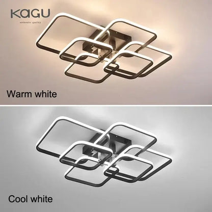 Modern black rectangular led ceiling light with overlapping metallic frames in warm or cool white decorbites led ceiling fixture