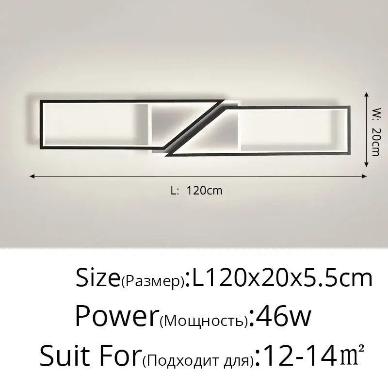 Modern black rectangular led ceiling light with sleek frame and three-panel geometric design for living room decorbites led ceiling