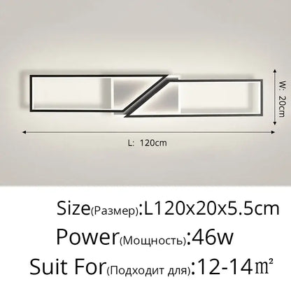 Modern black rectangular led ceiling light with sleek frame and three-panel geometric design for living room decorbites led ceiling