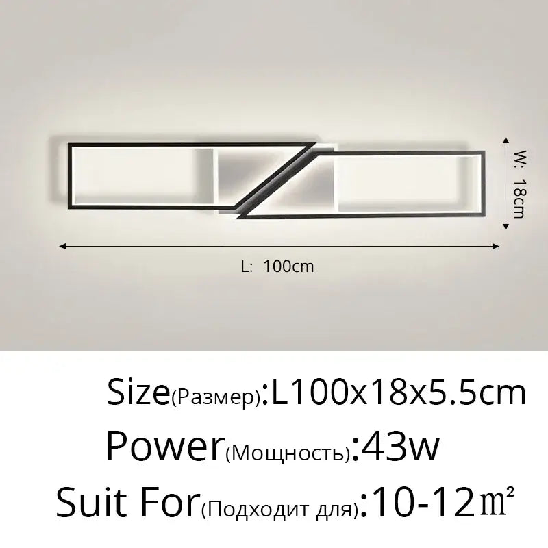 Modern black rectangular led ceiling light with sleek frame and three-panel angular design for living room decorbites led ceiling
