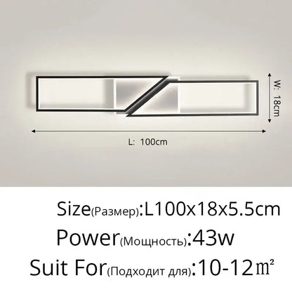 Modern black rectangular led ceiling light with sleek frame and three-panel angular design for living room decorbites led ceiling
