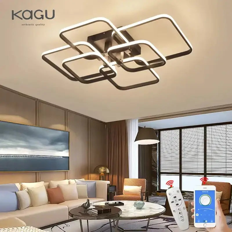 Modern black rectangular led ceiling light by kagu with sleek metal frame and illuminated panels for living room decorbites led ceiling