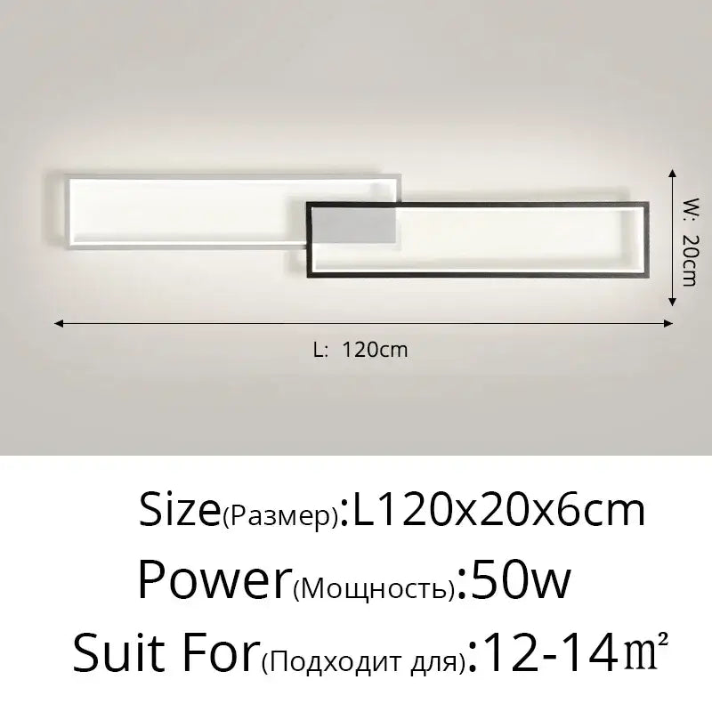 Modern black rectangular led ceiling light with sleek overlapping white and black panels 120cm long decorbites led ceiling fixture