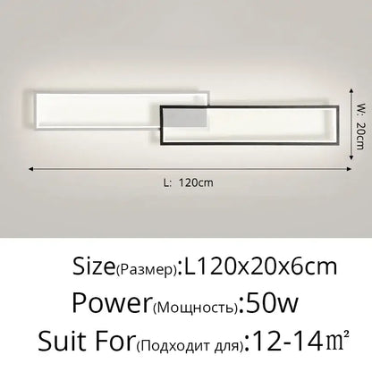 Modern black rectangular led ceiling light with sleek overlapping white and black panels 120cm long decorbites led ceiling fixture
