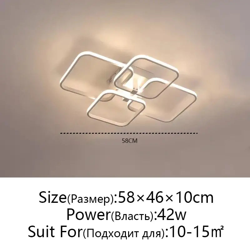 Modern white led ceiling light with geometric overlapping square frames for decorbites led ceiling living room fixture