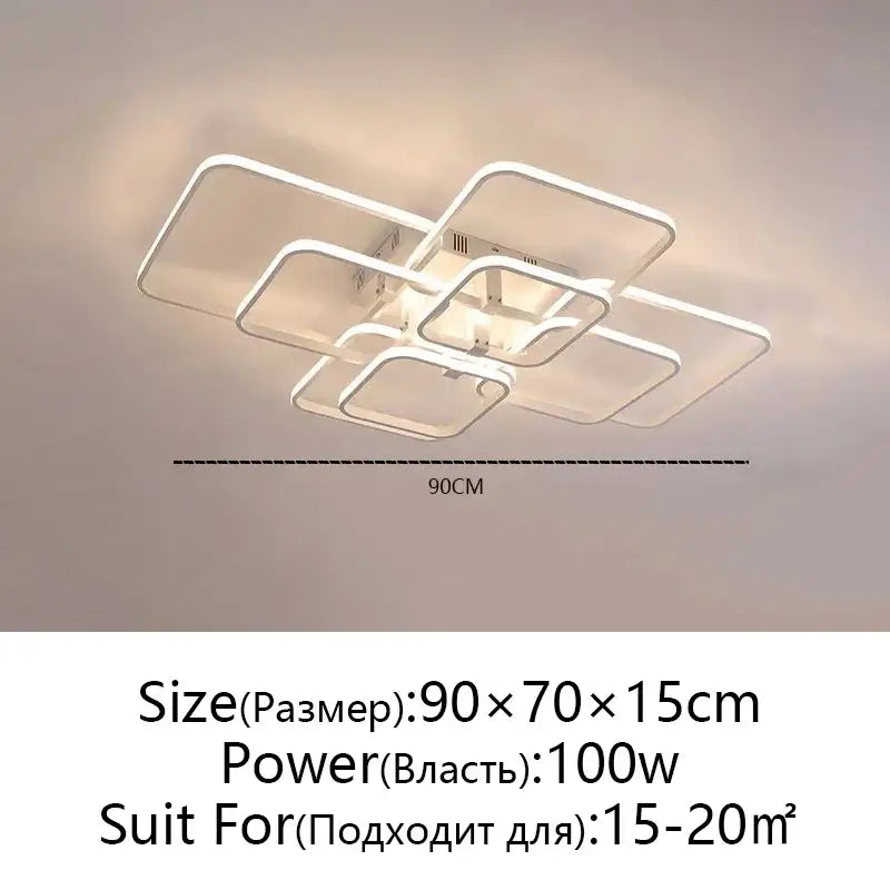 Modern white led ceiling light with geometric layered square design for living room decorbites led ceiling fixture