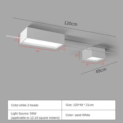 Modern black rectangular led ceiling lights featuring two white led ceiling heads with minimalist sand white finish for living room