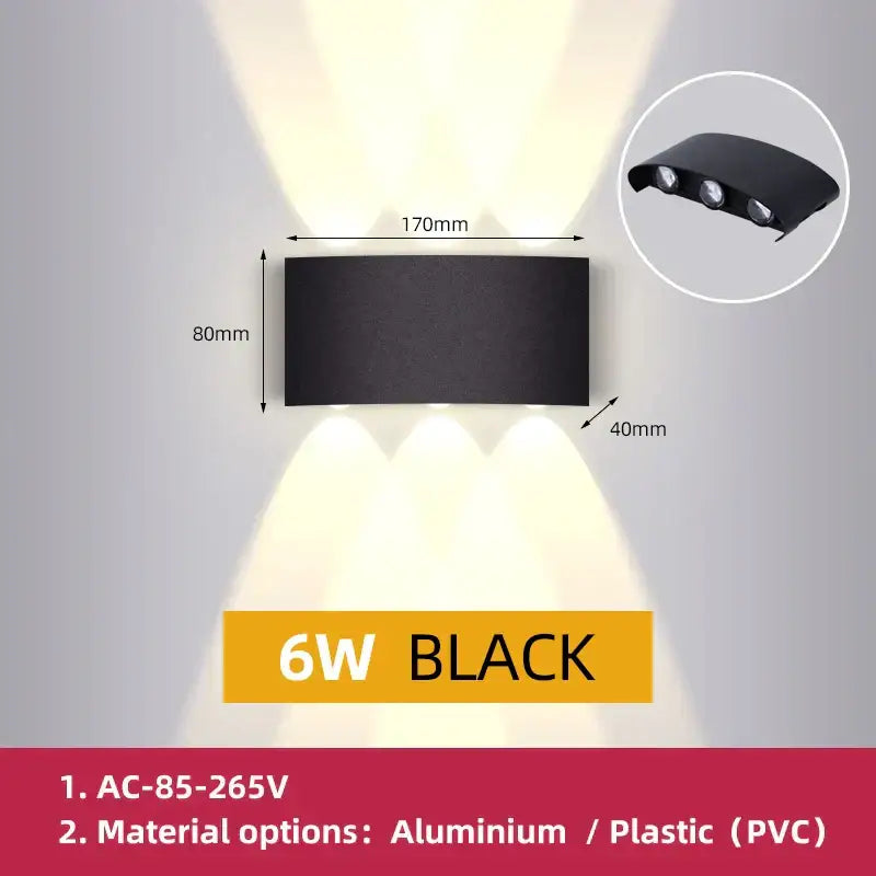 Modern black rectangular 6w led wall light fixture with three lights in aluminum or pvc for garden or living room decorbites led wall