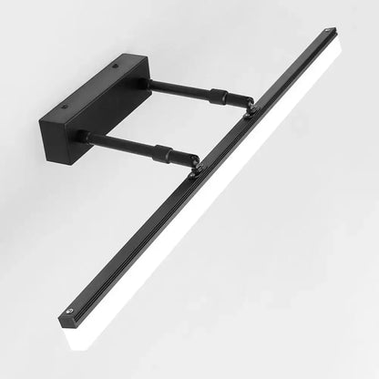 Modern black retractable stick vanity sconce light with sleek rectangular design and adjustable arms for bathroom use