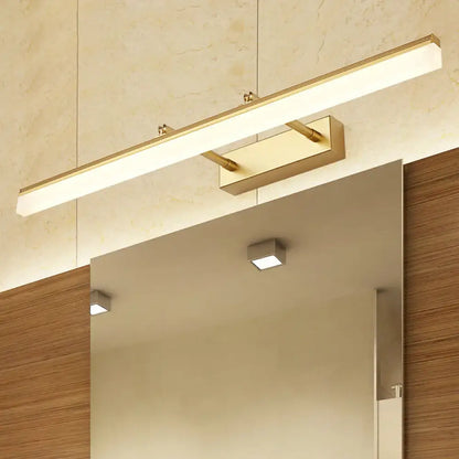 Modern black retractable stick vanity sconce light with gold-finished rectangular led mirror and integrated diffuser