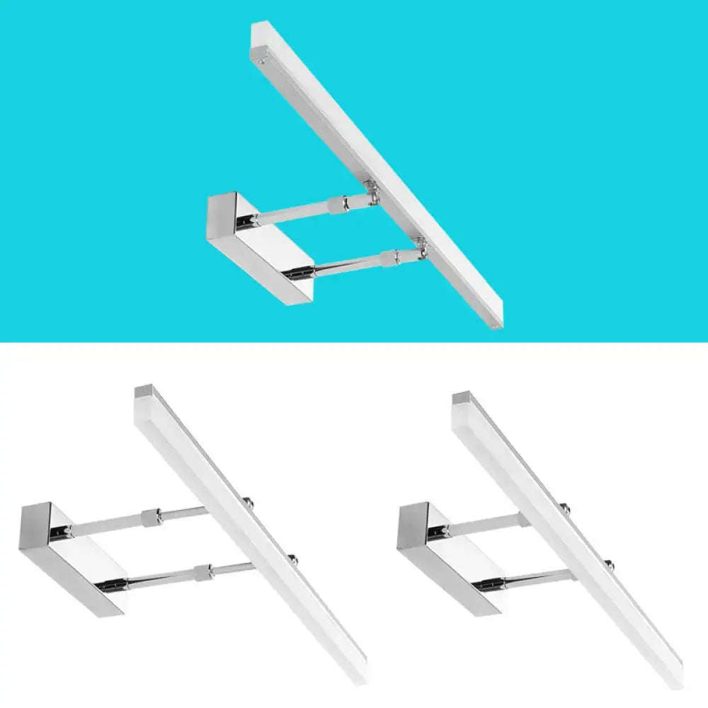 Modern black retractable stick vanity sconce light with chrome finish and adjustable rectangular led wall-mounted fixture