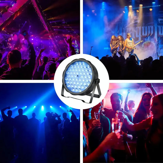 Modern black rgb led stage lights with bright blue bulbs arranged in a grid pattern decorbites big dipper stage lights
